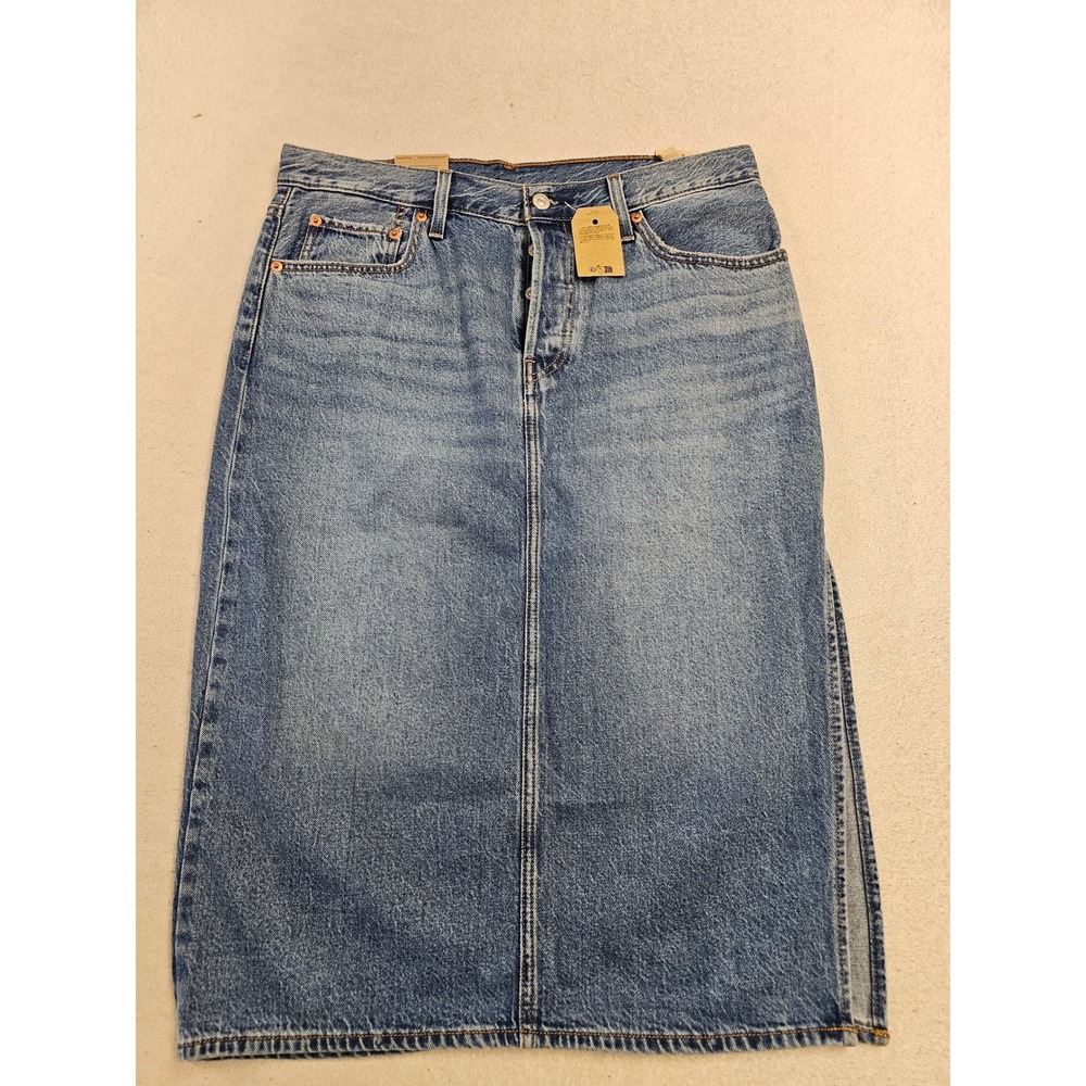 Levis Ankle Column Denim Skirt Medium Wash Button Fly Side Slit‎  Size 31 new